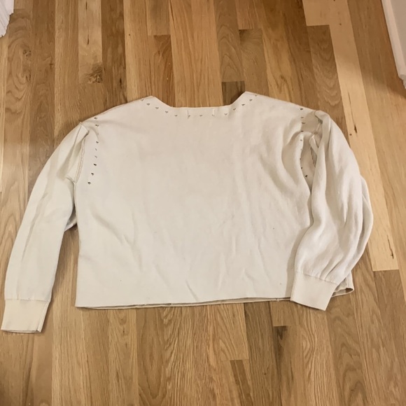 WILDFOX cropped ivory sweater ivory cute cutout design and puffed sleeves S - Picture 5 of 5